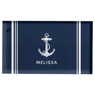 Modern Boat Anchor Navy Blue Place Card Holder