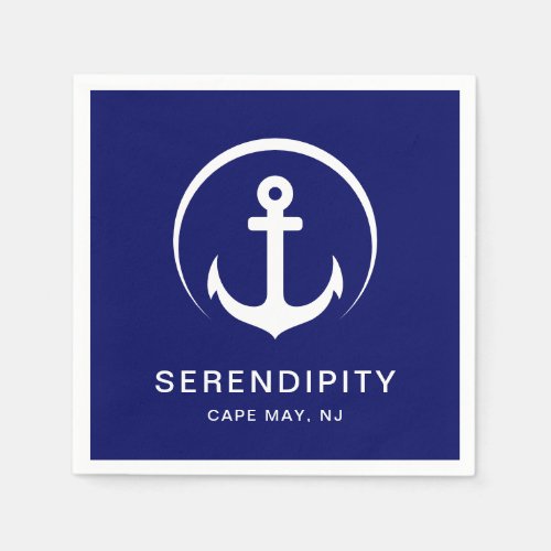 Modern Boat Anchor Navy Personalized Napkins