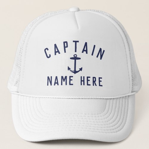 Modern Boat Captain Name Nautical Anchor Navy Blue Trucker Hat