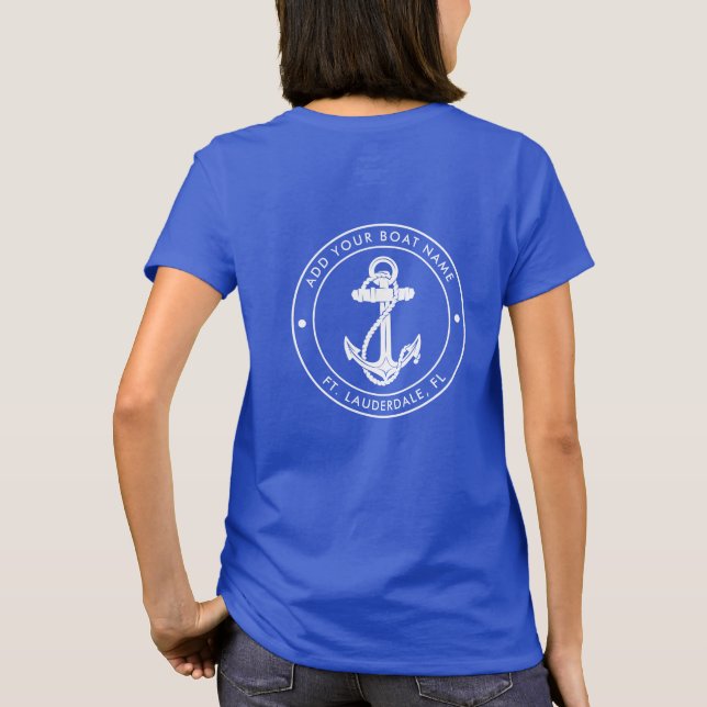 Modern Boat Name Nautical Anchor Matching Vacation T-Shirt (Back)