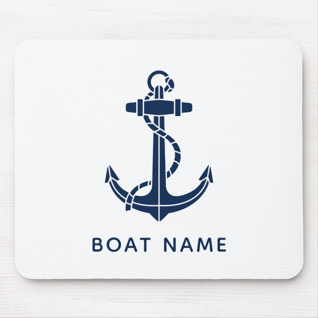Modern Boat Name Navy Blue Anchor Crew Custom Mouse Pad (Front)