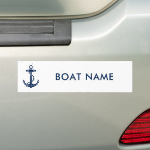Modern Boat Name Navy Blue Anchor Custom Bumper Sticker