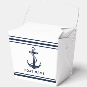 Modern Boat Name Navy Blue Anchor Custom Favor Boxes
