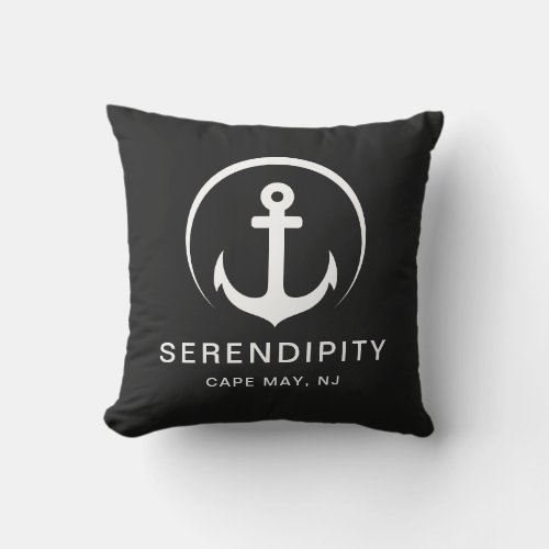 Modern Boat Nautical Anchor Black Outdoor Pillow