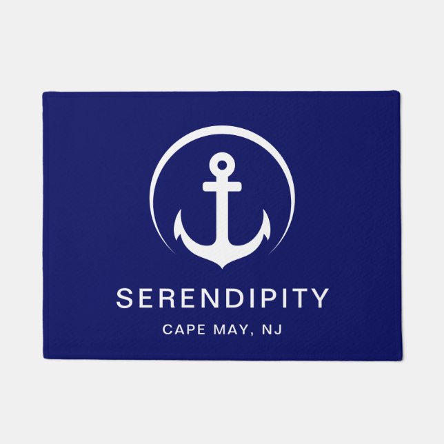 Modern Boat Nautical Anchor Navy Custom Doormat (Front)
