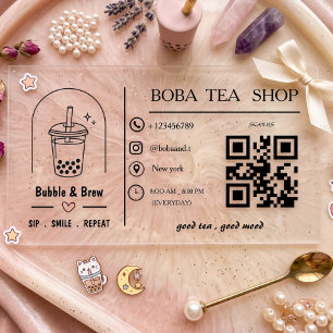 Modern Boba Tea Shop Trendy Business Card Clear Business Cards