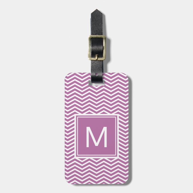Modern Bodacious Purple Chevrons With Monogram Luggage Tag (Front Vertical)
