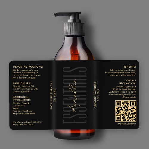 Modern Body Bath Elegant Black Gold Beauty Bottle Label
