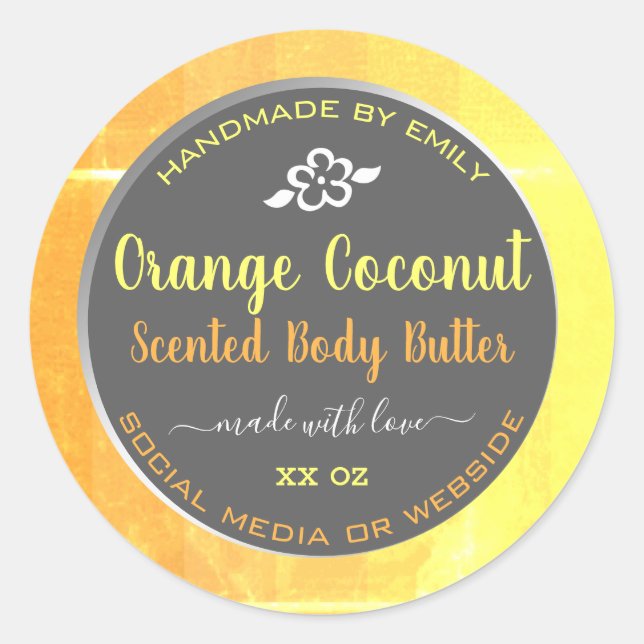 Modern Body Butter Packaging Labels Orange Gray (Front)