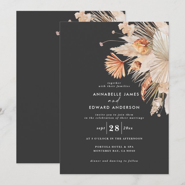 Modern bohemian black pampas grass wedding (Front/Back)