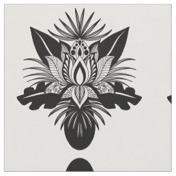 Modern Bohemian Black White Tropical Lotus Leaf Fabric