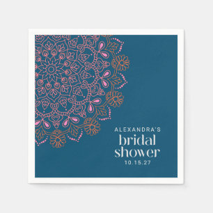 Modern Bohemian Blue Mandala Bridal Shower Custom  Napkins