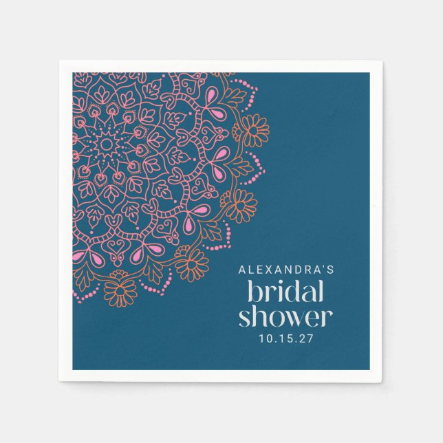 Modern Bohemian Blue Mandala Bridal Shower Custom  Napkins (Front)