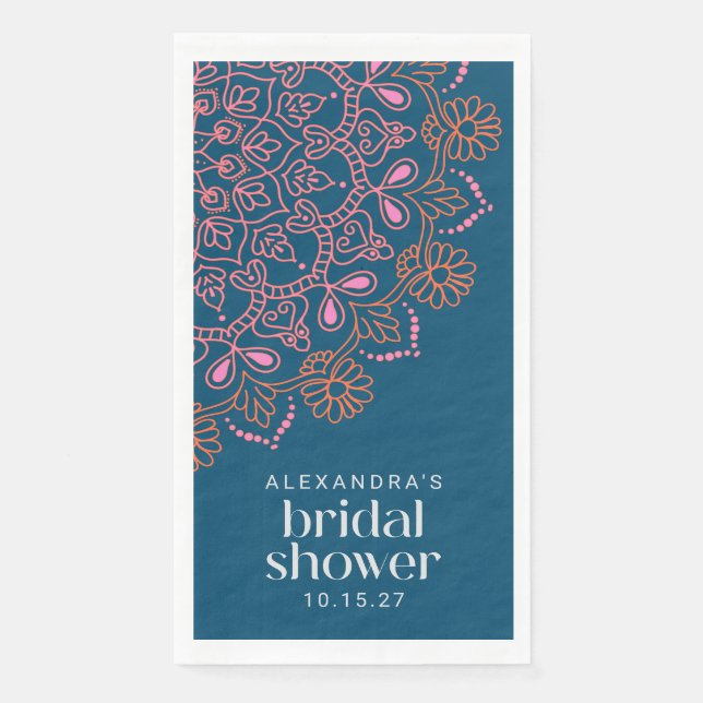 Modern Bohemian Blue Mandala Bridal Shower Custom Paper Guest Towels (Front)