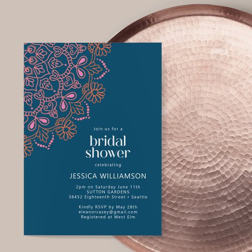 Modern Bohemian Blue Mandala Bridal Shower Invitation