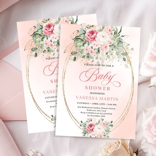 Modern Bohemian Blush Floral Gold Baby Shower