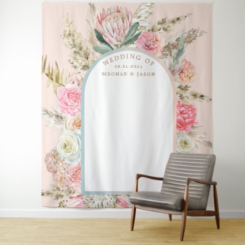 Modern Bohemian Blush Floral Wedding Wall Tapestry