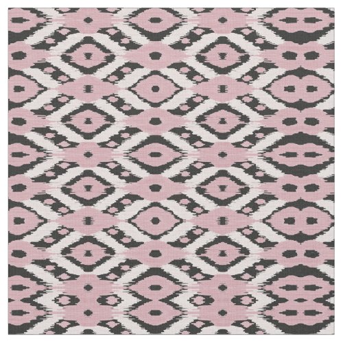 Modern Bohemian Blush Pink Black Ikat Pattern Fabric