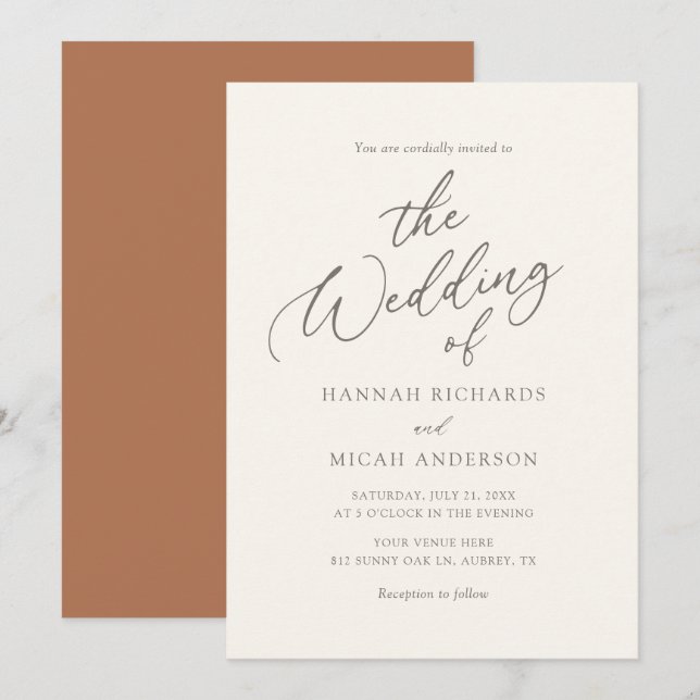 Modern Bohemian Burnt Orange Wedding Invitation (Front/Back)