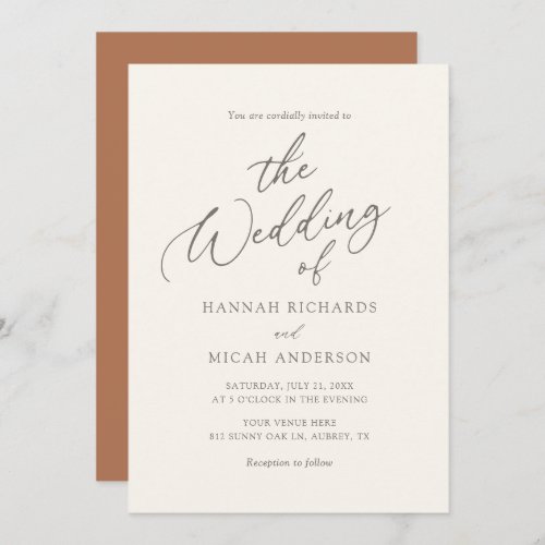 Modern Bohemian Burnt Orange Wedding Invitation