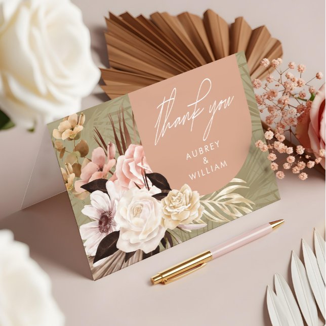 Modern Bohemian Chic Boho Watercolor Florals Photo Thank You Card (Modern Bohemian Chic Boho Watercolor Florals Photo Thank You Card)