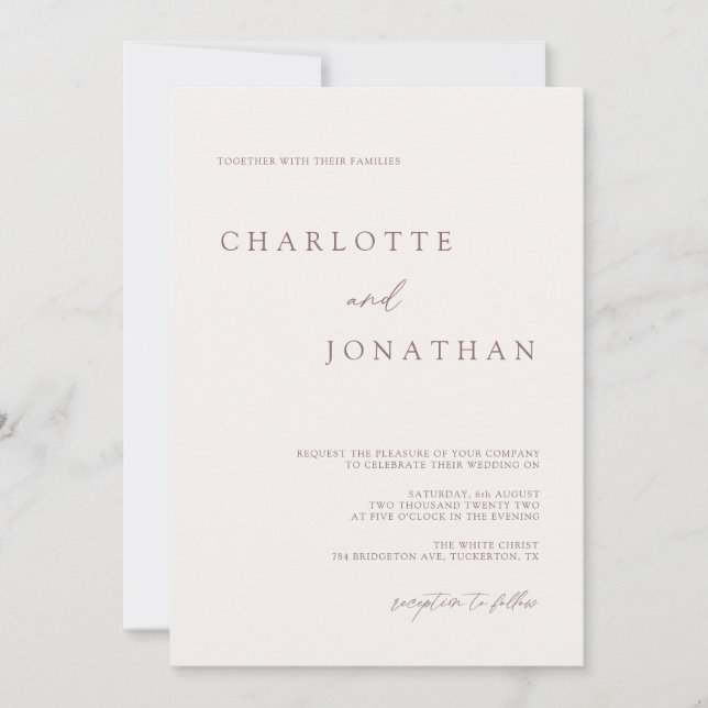 Modern Bohemian Cream & Mauve Wedding Invitation (Front)