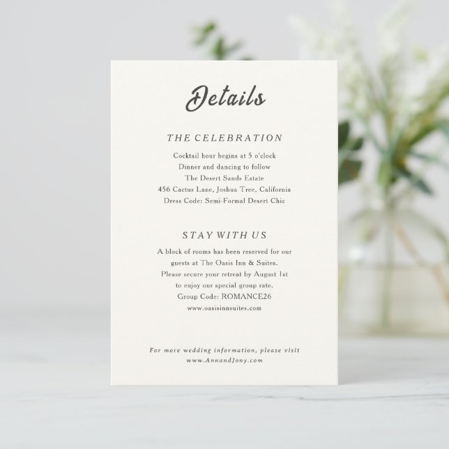 Modern Bohemian Desert Romance | Enclosure Card (Standing Front)