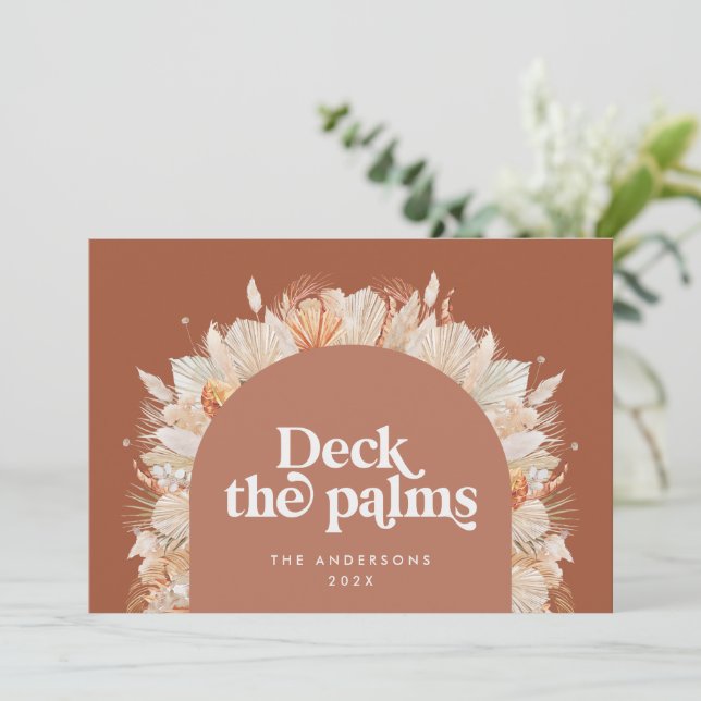 Modern, bohemian dried botanical palm Christmas Ho Holiday Card (Standing Front)