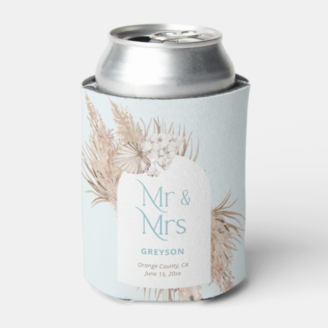 Modern Bohemian Dried Palm Leaves Wedding Favor Can Cooler (Can Front)