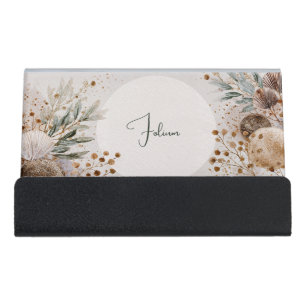 Modern Bohemian Earthy Dried Botanical Desk Business Card Holder