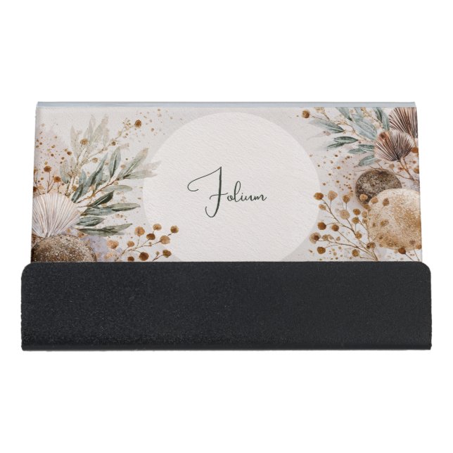 Modern Bohemian Earthy Dried Botanical Desk Business Card Holder (Front)