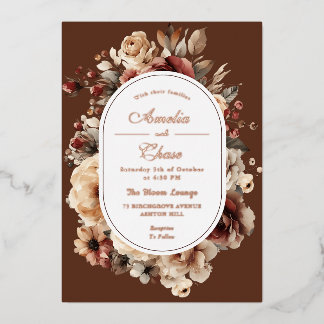 Modern Bohemian Floral Frame Gold Wedding Foil Invitation