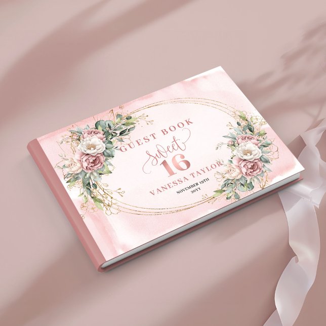 Modern Bohemian Floral Greenery Gold Sweet Sixteen Guest Book (Modern Bohemian Floral Greenery Sweet Sixteen Guest Book)