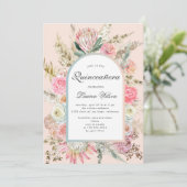 modern bohemian floral quinceanera photo card (Standing Front)