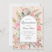 modern bohemian floral quinceanera photo card (Front)