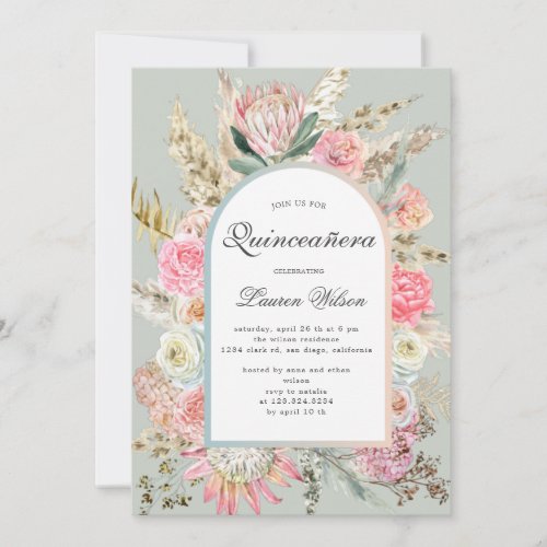 modern bohemian floral quinceanera photo card