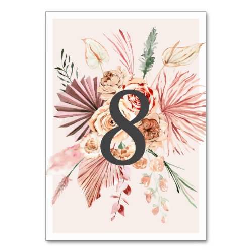 Modern Bohemian Floral Wedding Table Number