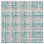 Modern Bohemian Hipster Teal Coral Black Plaid Fabric