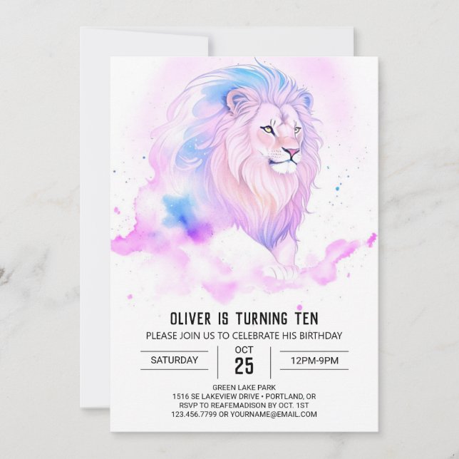 Modern Bohemian Lion Birthday Invitation (Front)