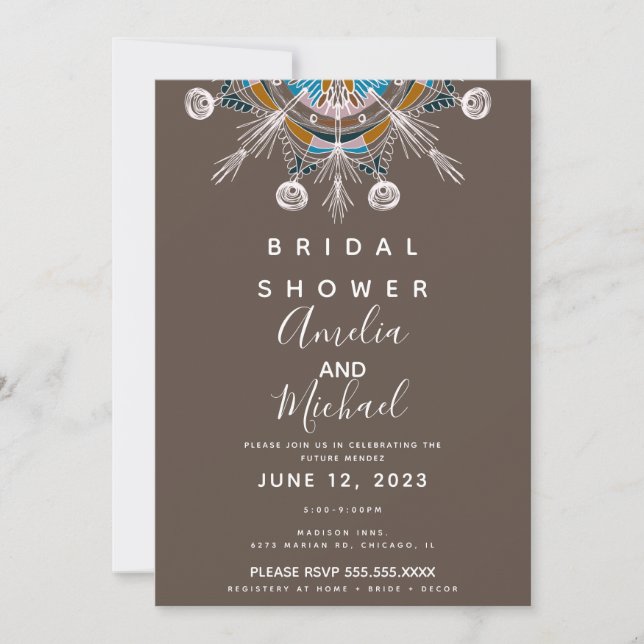 Modern Bohemian Mandala Brown Bridal Shower Invitation (Front)