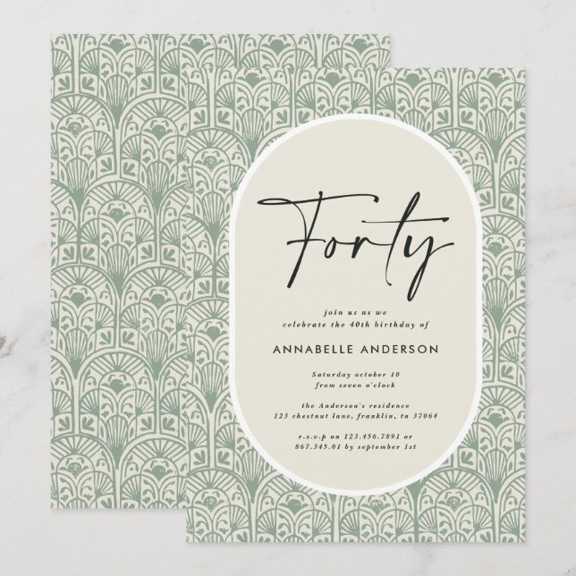 Modern bohemian moroccan green elegant birthday in invitation (Front/Back)