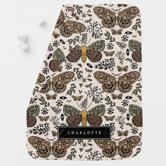 Modern Bohemian Moth Wildflowers Abstract Pattern Baby Blanket (In Situ)