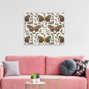 Modern Bohemian Moth Wildflowers Abstract Pattern Canvas Print