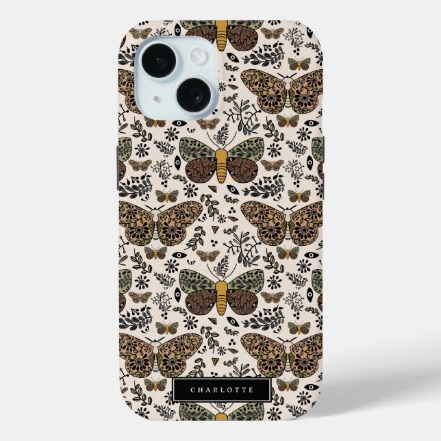 Modern Bohemian Moth Wildflowers Abstract Pattern Case-Mate iPhone Case (Back)