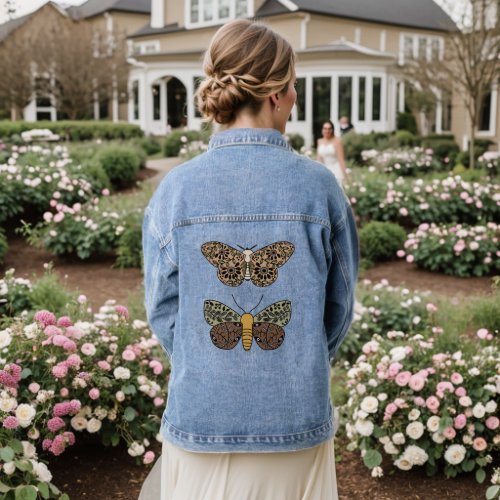 Modern Bohemian Moth Wildflowers Abstract Pattern Denim Jacket