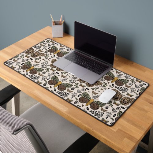 Modern Bohemian Moth Wildflowers Abstract Pattern Desk Mat