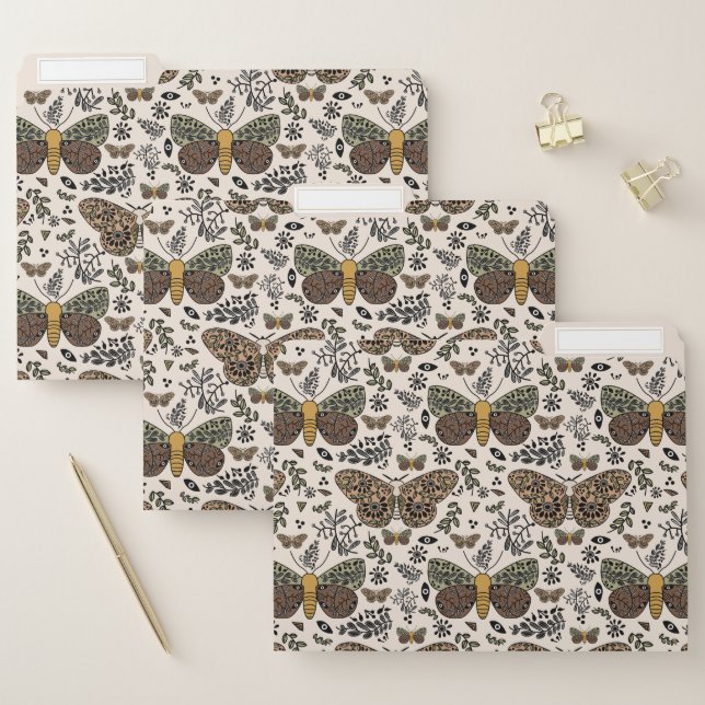 Modern Bohemian Moth Wildflowers Abstract Pattern File Folder (Set)