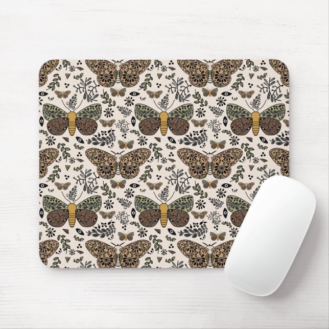 Modern Bohemian Moth Wildflowers Abstract Pattern Mouse Pad (With Mouse)