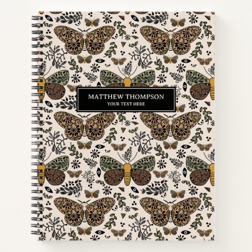 Modern Bohemian Moth Wildflowers Abstract Pattern Notebook