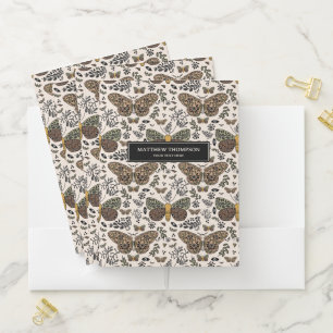 Modern Bohemian Moth Wildflowers Abstract Pattern Pocket Folder